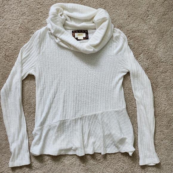 Maeve Anthropologie Cowl Neck Sweater Size S Top Winterscape Ribbed Flutter Hem - Picture 2 of 7